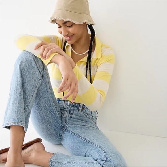 J. Crew Tops - J. Crew Shrunken Striped Rugby Shirt polo fitted Lemon Zest Natural BH929 M